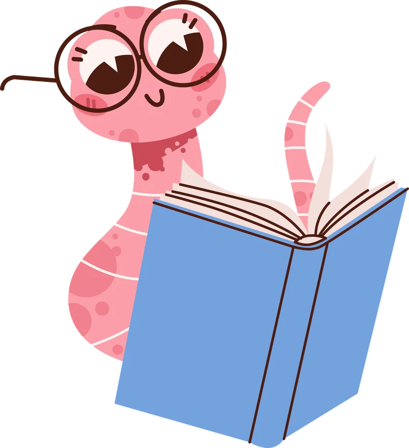 Mascot reading a book with glasses on