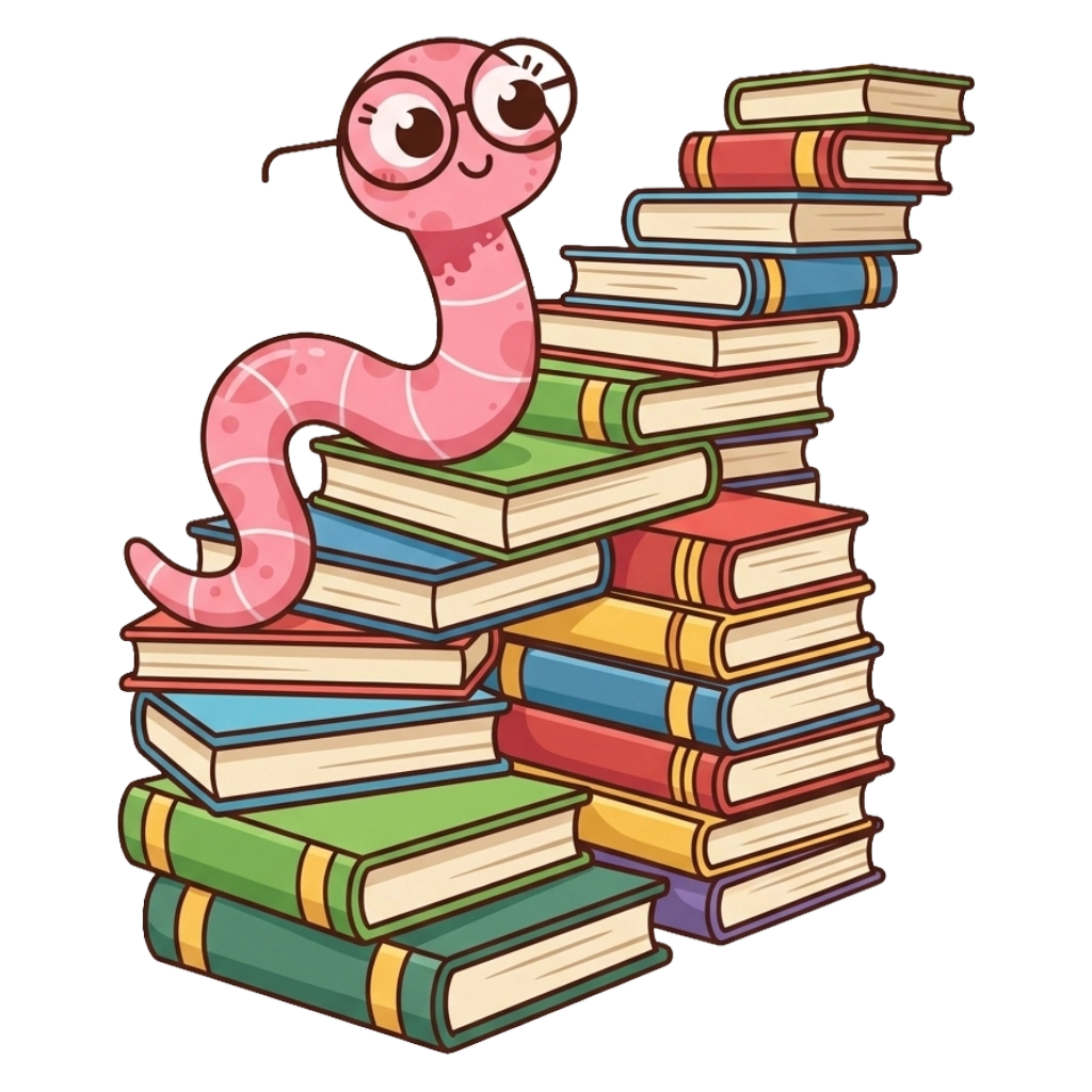 Mascot climbing a staircase made of stacked books