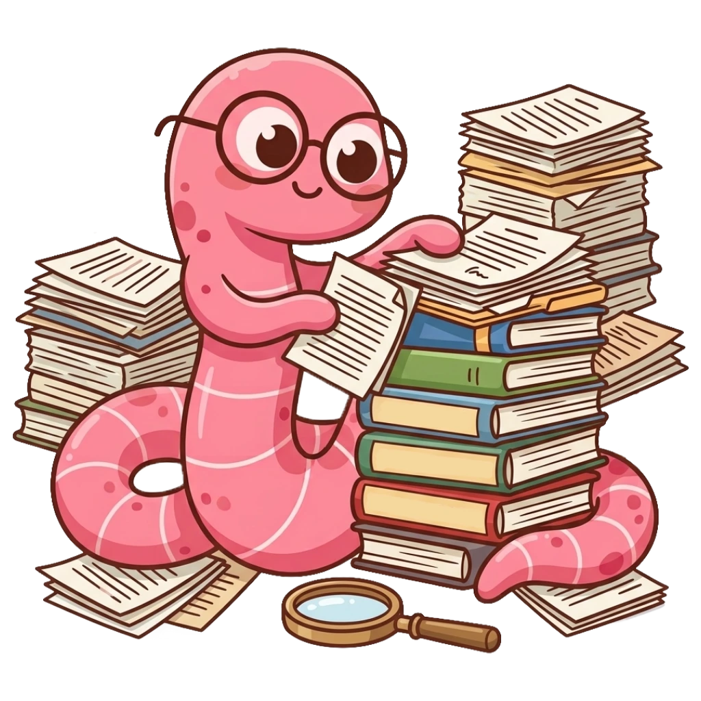 Mascot sorting research papers into grouped stacks