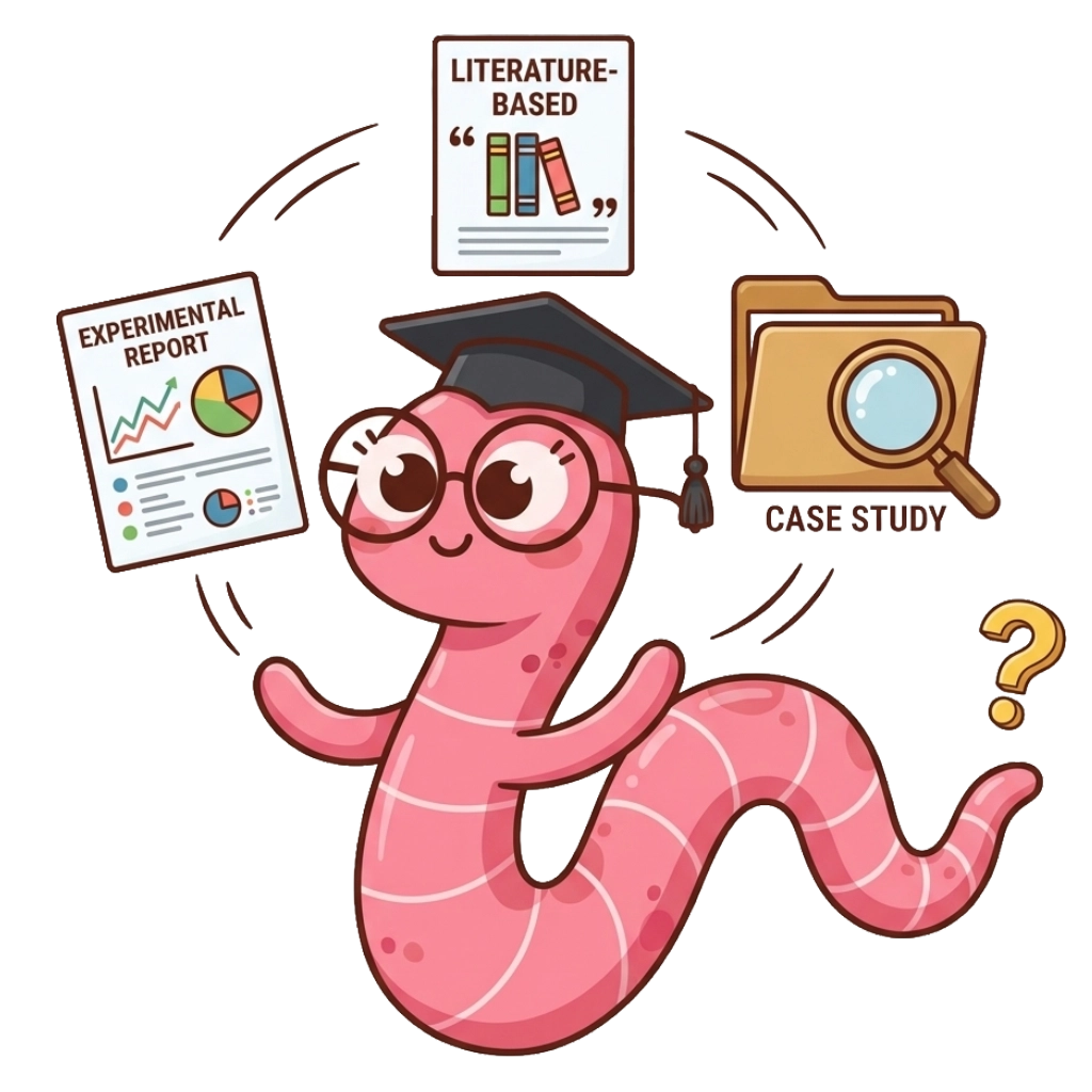 Mascot holding three different research paper format icons