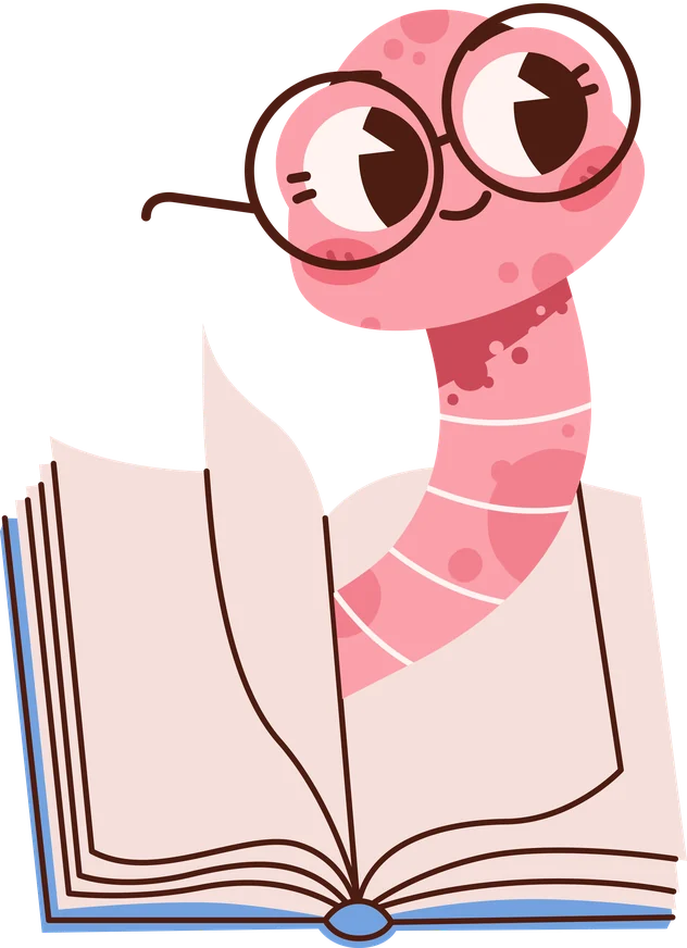 StudyWorms mascot reading from an open book