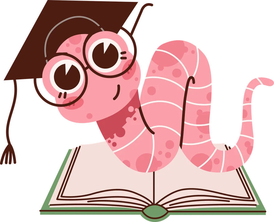Mascot in a graduation cap resting on an open textbook