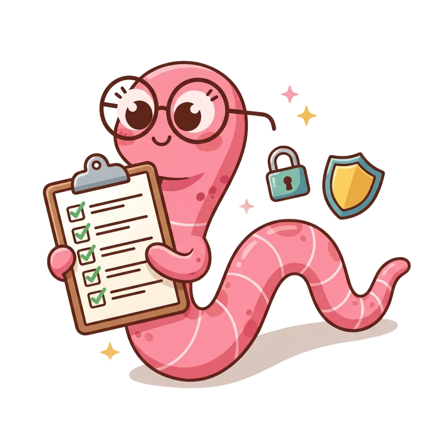 Study worm mascot holding a checklist with every commitment ticked